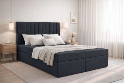 AX LIVING Boxspringbett Bursa 140x200 Schwarz ohne Topper Bettkasten Komfortbett