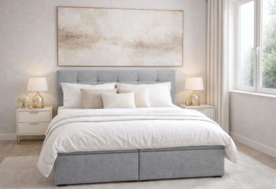 AX LIVING Boxspringbett Galata 140x200 Grau mit Topper Bettkasten Komfortbett