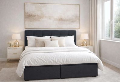 AX LIVING Boxspringbett Galata 140x200 Schwarz mit Topper Bettkasten Komfortbett