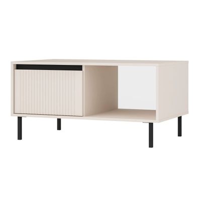AX LIVING Couchtisch Bodrum Wohnzimmertisch 2 Schubladen 100 cm Sandbeige