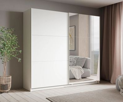 AX LIVING Kleiderschrank Schiebetüren Spiegel Lunoria 221 cm Weiß