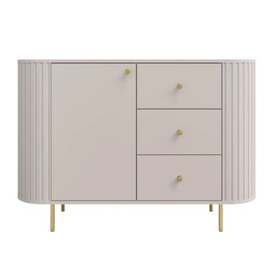 AX LIVING Kommode Halay Beige, 1 Tür & 3 Schubladen Moderne Rillenstruktur 123 cm