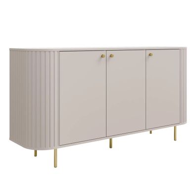 AX LIVING Kommode Halay Beige, 3 Türen Moderne Rillenstruktur 164,6 cm mit, runden Ka