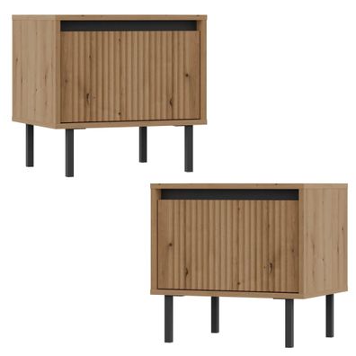 AX LIVING Nachttisch Bodrum 2er Set Nachtkommode 1 Schublade Eiche Evoke
