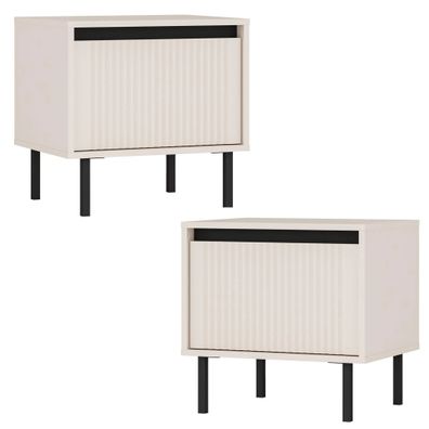 AX LIVING Nachttisch Bodrum 2er Set Nachtkommode 1 Schublade Sandbeige