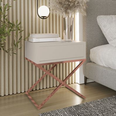 AX LIVING Nachttisch modern Aleio X 45cm beige, kupferfarbenes Gestell