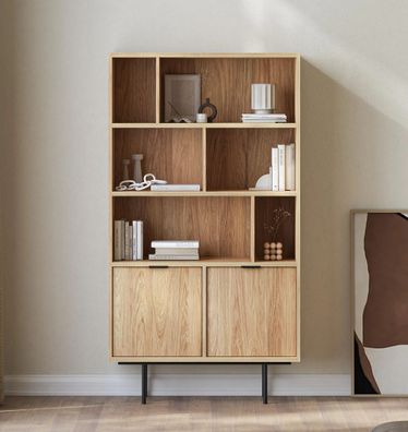AX LIVING Nordiva Holz Bücherregal 90 cm Hikora Natur Regal Modern