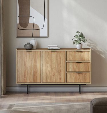 AX LIVING Nordiva Kommode mit Schublade 150 cm Hikora Natur Holz Sideboard