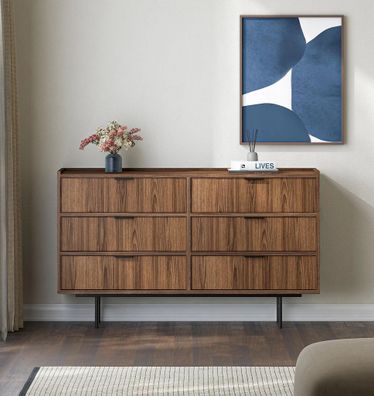 AX LIVING Nordiva Kommode mit Schublade 150 cm Warmia Walnut Holz Modern