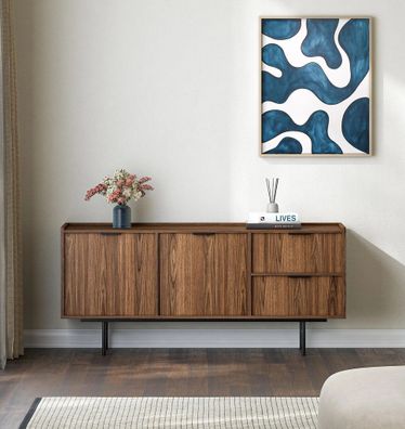 AX LIVING Nordiva Kommode mit Schublade 150 cm Warmia Walnut Sideboard Holz