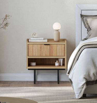 AX LIVING Nordiva Nachttisch Kommode 40 cm Hikora Natur Holz Modern