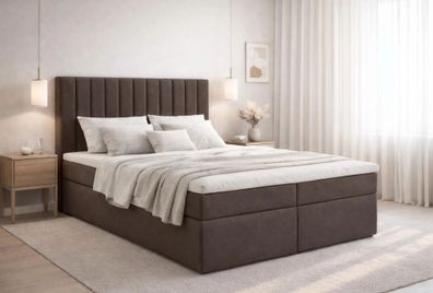 AX LIVING Stauraum Boxspringbett Brown 180x200 cm mit Topper Bursa Doppelbett