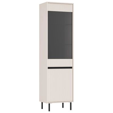 AX LIVING Vitrine Bodrum Hochschrank 2 Türen Glas 56 cm Sandbeige