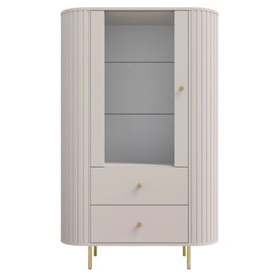 AX LIVING Vitrine Halay Beige, 1 Tür & 2 Schubladen Moderne Rillenstruktur, mit runde