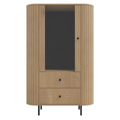 AX LIVING Vitrine Halay Eiche Cremona, 1 Tür & 2 Schubladen Moderne Rillenstruktur, m