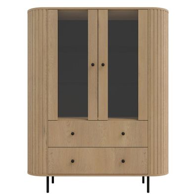 AX LIVING Vitrine Halay Eiche Cremona, 2 Türen & 2 Schubladen Moderne Rillenstruktur,