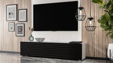AX LIVING Zivolli Lowboard 160 cm Weiß Schwarze Lamellenfront