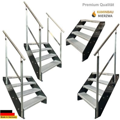 Wangentreppe mit Geländer 4 Stufen Wangen Pulverlackiert H:76cm