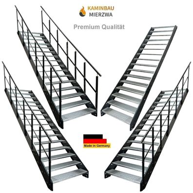 Wangentreppe Geländer 16 Stu. Wangen und Geländer Pulverlackiert H:304 cm
