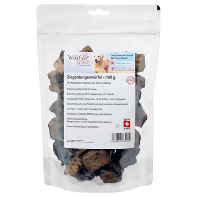 Wild & Fein Ziegenlungenwürfel, 180 g - Kausnack für Hunde mit hoher Akzeptanz