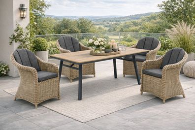Destiny MALAGA SAN MARINO Sitzgruppe 4Sessel + Tisch 180x90cm, rechteckig, holzfarben
