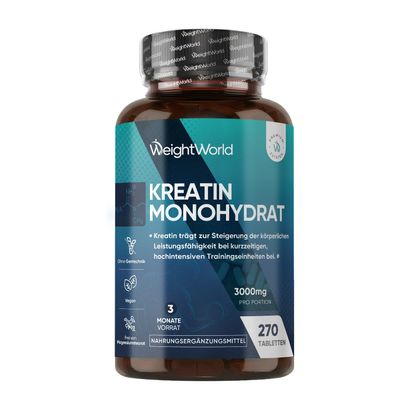 Creatin Monohydrat Tabletten - 3000mg pro Portion - 270 Kreatin Vegan Tablets
