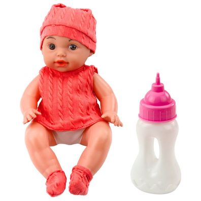 Lean Baby-Puppe Mit Trinkflasche Rosa Kleidung Geräusche 30Cm