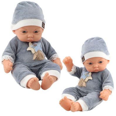 Lean Babypuppe Im Grauen Pyjama Mit Sternenmütze