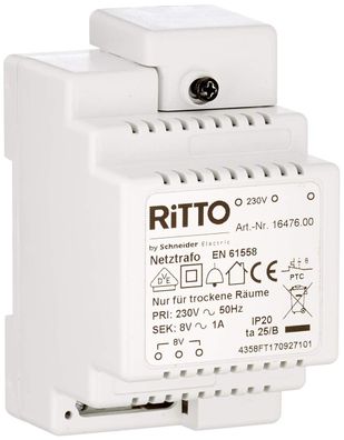Schneider Electric Ritto Netztrafo REG Klingeltransformator 8V 1A 230V