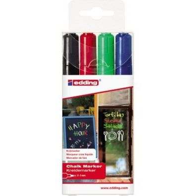 Edding Kreidemarker 4095 Dünn 2-3mm 4er-Etui Grundfarben Window-Marker