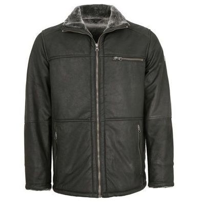 Redpoint - Herren Lederjacke Lammleder Kunstfell schwarz