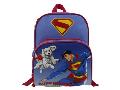 Superman Rucksack für Kinder mit Fronttasche Hauptfach und Seitennetz