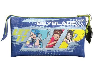 Beyblade Dreifach Federmäppchen 3 Fächer Federmappe mit Reißverschluss