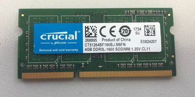 1 Stück Crucial 4GB DDR3L-1600 SODIMM RAM CT51264BF