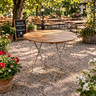 Klapptisch Biergarten Tisch Gartentisch Stehtisch klappbar Akazie Stahl Ø80cm
