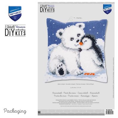 Kreuzstichkissenpackung Eisbär und Pinguin
