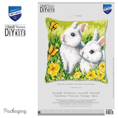 Vervaco PN-0200552 Kreuzstichkissenpackung Hasen und Schmetterlinge