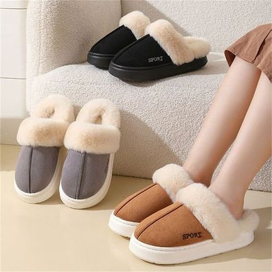 Hausschuhe Damen Herren Winter Plusch Warm Gefuttert Pantoletten Bequeme Slipper
