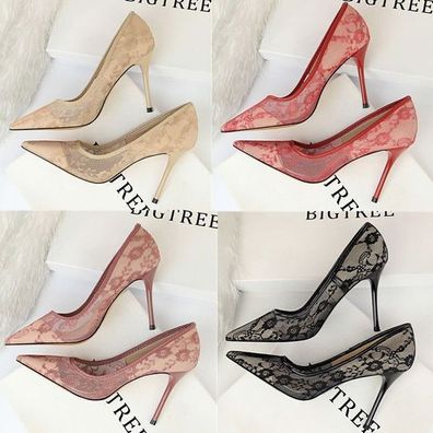 Neu Damenschuhe Lace Pumps Spitz Stilettoabsatz Bankett Party Sexy High Heels