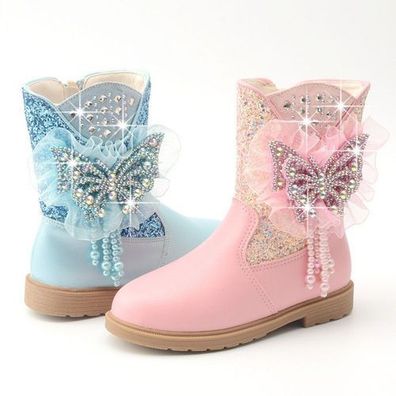 Neu Winte Kinder Madchen Prinzessin Kristall Paillette Perle Kurze Stiefel