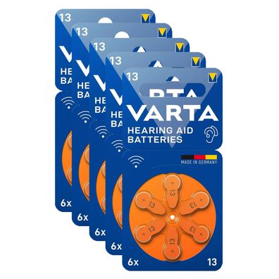 5x VARTA Hörgerätebatterien Zinc Air Hearing Aid 13 PR48 1,45V 6er Blister