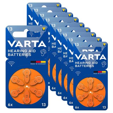 10x VARTA Hörgerätebatterien Zinc Air Hearing Aid 13 PR48 1,45V 6er Blister