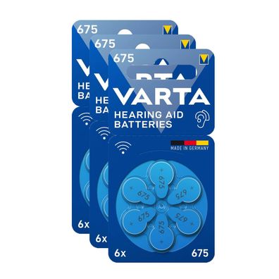 3x Varta Hearing Aid Hörgerätebatterien Batterien 675 PR 44 1,45 V 6er Blister