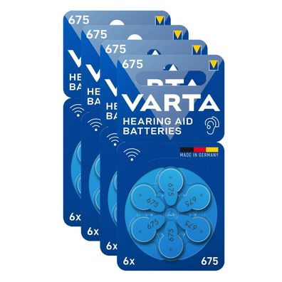 4x Varta Hearing Aid Hörgerätebatterien Batterien 675 PR 44 1,45 V 6er Blister