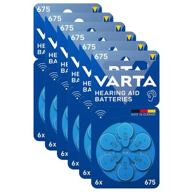 6x Varta Hearing Aid Hörgerätebatterien Batterien 675 PR 44 1,45 V 6er Blister