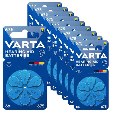 10x Varta Hearing Aid Hörgerätebatterien Batterien 675 PR 44 1,45 V 6er Blister