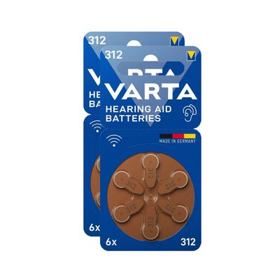 2x VARTA Hörgerätebatterien Zinc Air Hearing Aid 312 PR41 1,45V 6er Blister