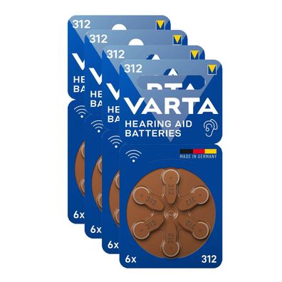 4x VARTA Hörgerätebatterien Zinc Air Hearing Aid 312 PR41 1,45V 6er Blister