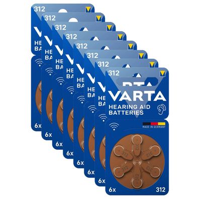 8x VARTA Hörgerätebatterien Zinc Air Hearing Aid 312 PR41 1,45V 6er Blister