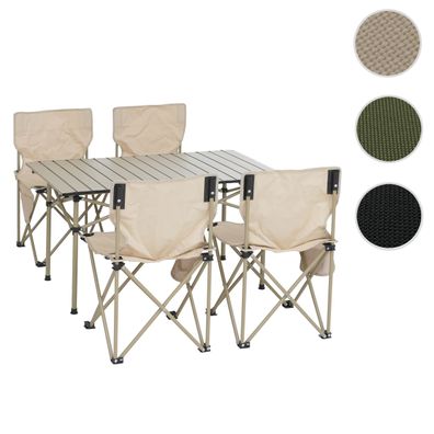 Campingset HWC-Q39, Tisch 4x Stuhl Klappstuhl Anglerstuhl faltbar, Metall Stoff